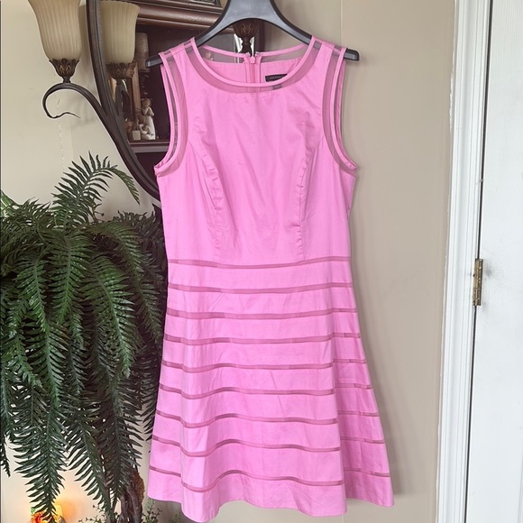 Ann Taylor Pink Tiered Fit & Flare Lined Sleeveless Tulle Mesh Cotton Office - Picture 1 of 16